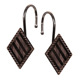 Bronze Decorative Shower Curtain Hooks: Rust Proof Metal Geometric Diamond Shower Curtain Rings - Fancy Elegant Rustic Vintage Antique Hooks Hangers for Shower Curtain Rod - Set of 12