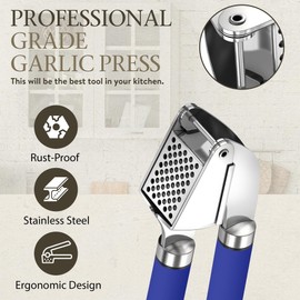 ORBLUE Garlic Press Stainless Steel - Premium Professional Grade Garlic Mincer, Crusher & Peeler Set - Easy Clean, Dishwasher Safe & Rust-proof, Blue