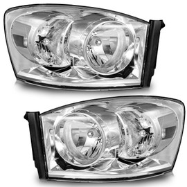 WEELMOTO Headlight Assembly for 2006-2008 Dodge Ram 1500/2500/3500; 2009 Ram 2500/3500 Old Body Style Only Headlamp Replacement Chrome Housing Clear Reflector