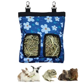 RIOUSSI Guinea Pig Hay Feeder, Hanging Rabbit Hay Feeder Bag for Guinea Pigs Bunnies Chinchillas. M, Blueflower