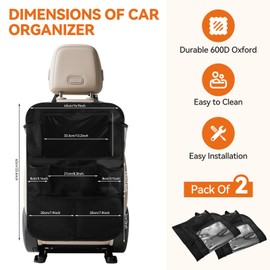 LUOJINYI Car Seat Organiser, Set of 2, Backrest Protection Car with Tablet Compartment, Children's Multifunctional Waterproof Tarpaulin Kick Mat Protector for Car Seat Back with Large Storage Bag