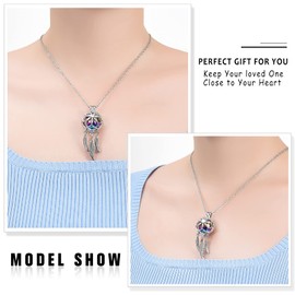 shajwo Cremation Jewelry Dream Catcher Urn Necklace for Ashes Women Grils Feather Angel Wing Keepsake Memorial Hollow Ashes Pendant,Rainbow