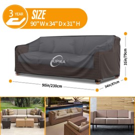 Kipiea Patio Sofa Cover, Heavy Duty Outdoor Couch Covers Waterproof Winter, 2-Seat Patio Furniture Cover Loveseat, Outdoor Sofa Covers with Anti UV and No Tears, No Fading (90" W x 34" D x 31" H)
