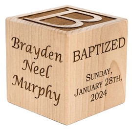 Palmetto Wood Shop Baptism/Dedication/Christening Baby Block - Laser Engraved Baptism Gifts for Babies, Parents, and Family Members, Handcrafted in the USA, Solid Wood Construction - 3 Sizes, 3 Colors