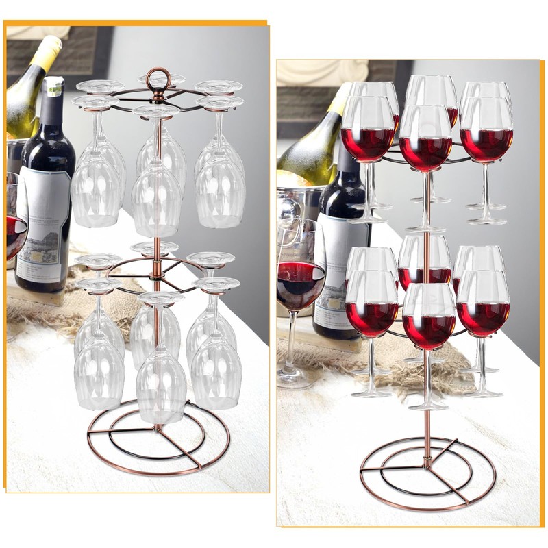 wutfuooo Black Metal Countertop Wine Glass Holder with Scrollwork Design,