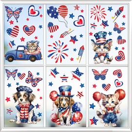 95Pcs Independence Day Window Clings American Flag Cat Dogs Butterfly Fireworks Star Memorial Day Decor Window Stickers Patriotic Window Decals 4th of July Window Decor for School Glass Home Decor