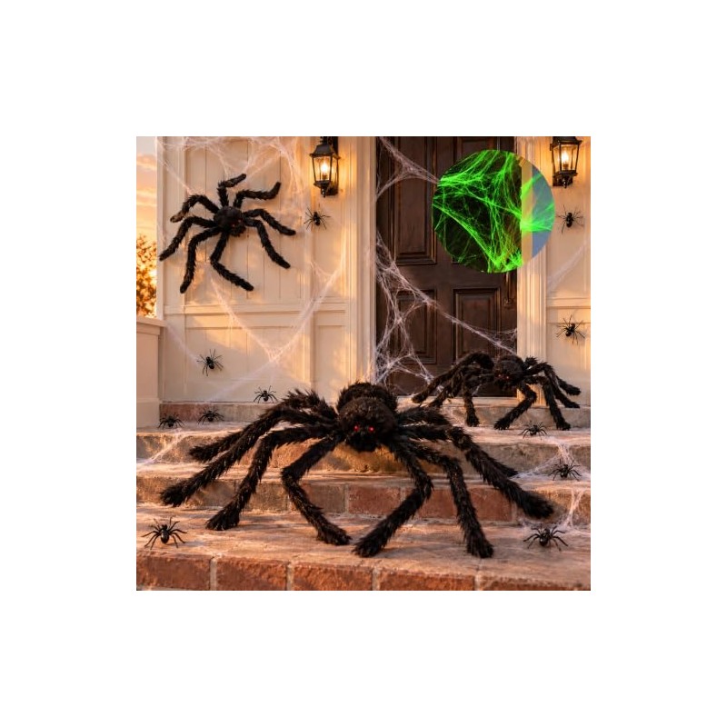Araña Gigante Halloween Decoracion con Telaraña Elástica Luminosa 100g