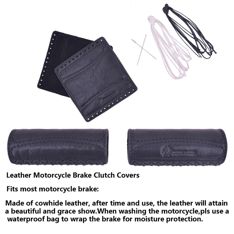 Cowhide Leather Motorcycle Handlebar Grips Handle Grips Cover Protector (Black)