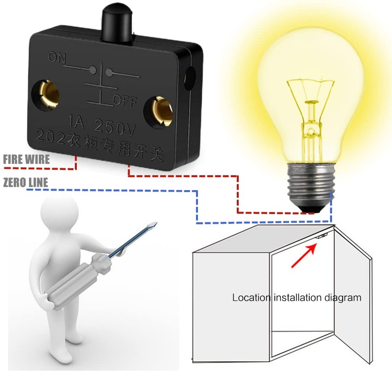 2 Pack Cupboard Door Switch 1A 250V Cupboard Light Control