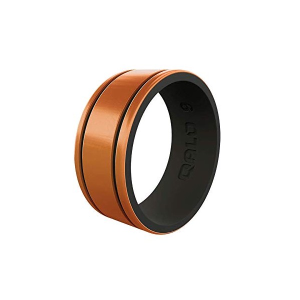 QALO Men's Copper/Black Striped Strata Ring Size 11