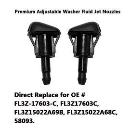 FL3Z-17603-C Premium Adjustable Wiper Washer Fluid Jet Nozzles Fit for 2015-2023 Ford F150 F250-F550 | Mustang Mach-E 2021-2023 | 2018-2023 Navigator | Easy to Install | 2 Pack, Ref FL3Z17603C