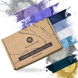 MEYSPRING Geode Art Collection – El último conjunto de pigmentos de resina epoxi con curso en línea de arte de resina – pigmento metálico, polvo de mica y purpurina fina – polvo de pigmento para arte epoxi