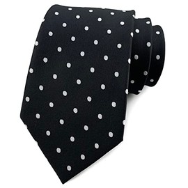 Elfeves Men's Big Boys Repp Black Silk Tie Small Pin Polka Dots Jacquard Working Necktie