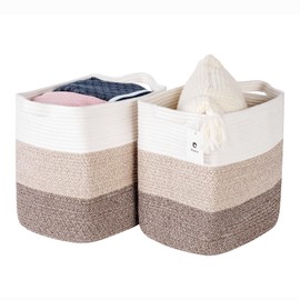 Medium and Large Woven Basket//With Handle, Used for Toys and Fabric Storage Basket used for Storing xl Storage Box, Decorative Storage Box Room 2pack (14L*12H Gradient Brown, 14L*10W*12H)