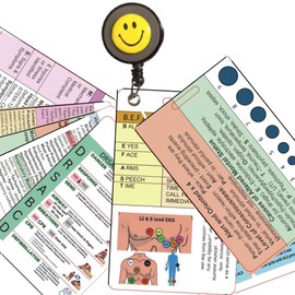 EMT Badge Card, EMS Reference, Paramedic Vertical Pocket Card - (9 Cards + Badge Reel)- EMT Student, EMS School, MRT, First Responder Cheat Sheet, EMS Reference Card