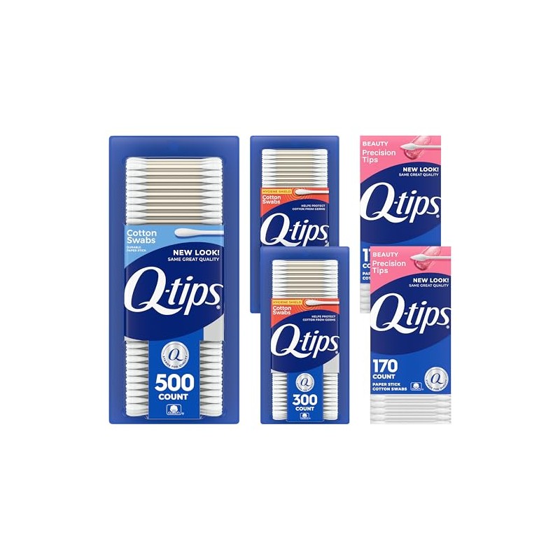 Q-Tips Hisopos de algodón, paquete variado, original, escudo de higiene