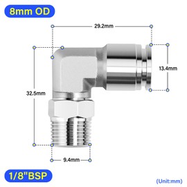 TAILONZ PNEUMATIC 304 Stainless Steel Elbow Male Thread 8mm Hose AD x 1/8 BSP Push Fit Fittings PL8-01 (Pack of 2)