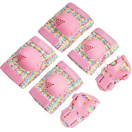 BOSONER Knee Pads Children's Inline Protectors Set of 6 Protectors Inline Skates Knee and Elbow Pads Protective Equipment Knee Pads Skateboard (18#Colourful, S (3-7 Years))