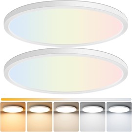 Brightever 15 Inch Large Flush Mount Ceiling Light Fixtures, 3800LM 300W Equivalent, 2700K-6500K Selectable, 0.67 Inch Extremely Thin 30W Modern Dimmable Flat LED Ceiling Lights for Bathroom, 2 Packs