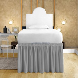 Mattress-Homes Dorm Sized Bed Skirt Panel for Twin or Twin-XL Size Bed, College Dorm Bed Skirt-Extra Long Dorm Room Bed Skirt- Ruffled Dorm Sized Bed Skirts (Light Grey, Twin-XL - 36" Drop)