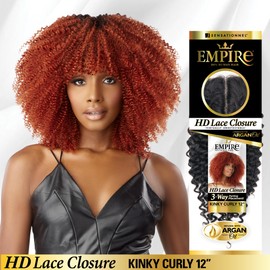 Sensationnel Empire humanhair lace closure - kinky curly 12 inch 3 way lacepart hand tied weaving closure (1B OFFBLACK)