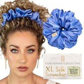 Curlfriend Collective Hair Scrunchies for Women, Extra Large Silk Scrunchies for Curly Hairs, Silk Ties No Damage for Thick Hairs, Hair Accessories, Ponytail Holders - Cerulean, XL
