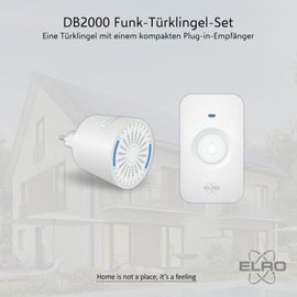 ELRO DB2000 Wireless Doorbell Set - with Compact Plug-In Receiver - Range 200 Metres - IP65 Waterproof - 64 Melodies - White