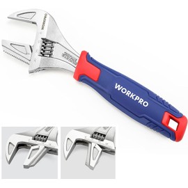 WORKPRO 2-in-1 Adjustable Wrench and Pipe Wrench, 42mm Wide Jaw, Cr-V Steel, 8-inch/200mm Length with Bi-Material Soft Handle
