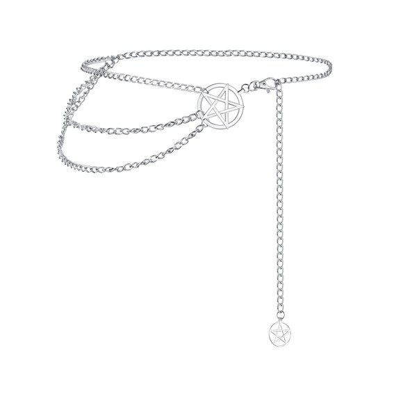 Fnirgexa Silver Multi-layer Star Chain Belt for Women, Adjustable Silver