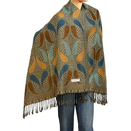 Falari Women's Woven Pashmina Shawl Wrap Scarf 80" x 27" Gold Blue