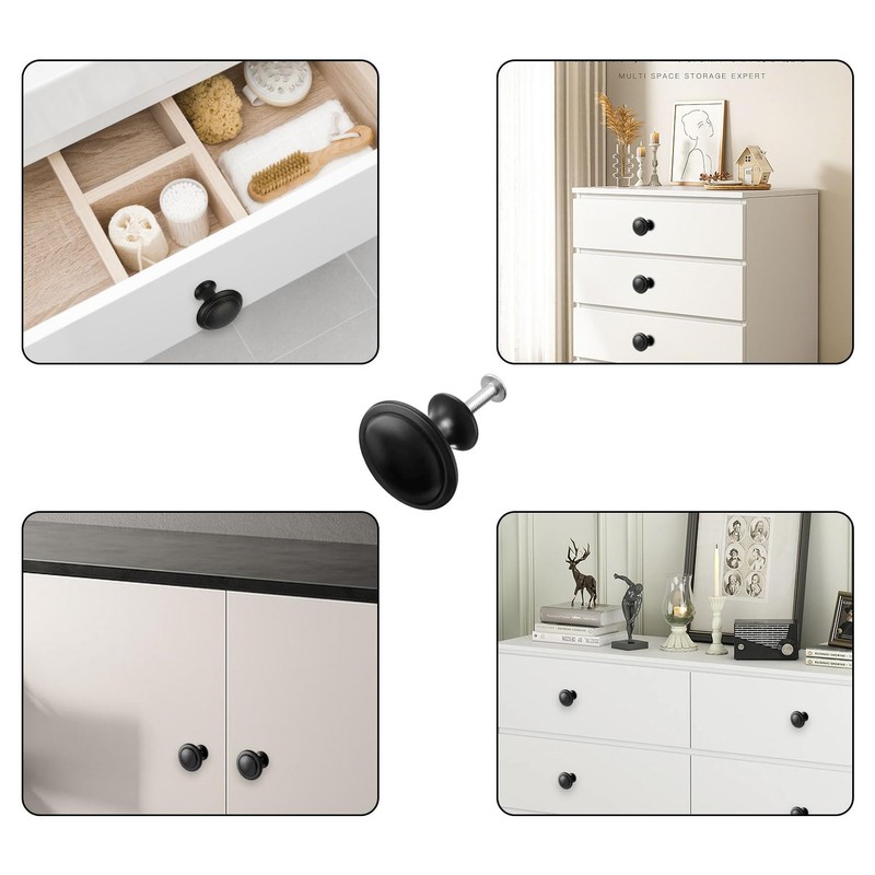 SJUNJIE 20 Pieces Black Door Knobs,30mm Black Drawer Knobs,Round Cabinet