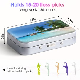 Gerkia Dental Floss Portable Case, Easy to Store Floss Picks of Various Sizes, Portable Dental Floss Dispenser is Perfect for Travelling, Hotels, Dinners, Appointments.Beach Coconut Tree