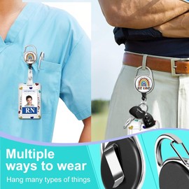 TONJOY ID Badge Holder with Lanyard and Retractable Badge Reel Clip - Card Name Tag Lanyard Vertical ID Protector Bage for Nurse Nursing Doctor Teacher Student Rainbow