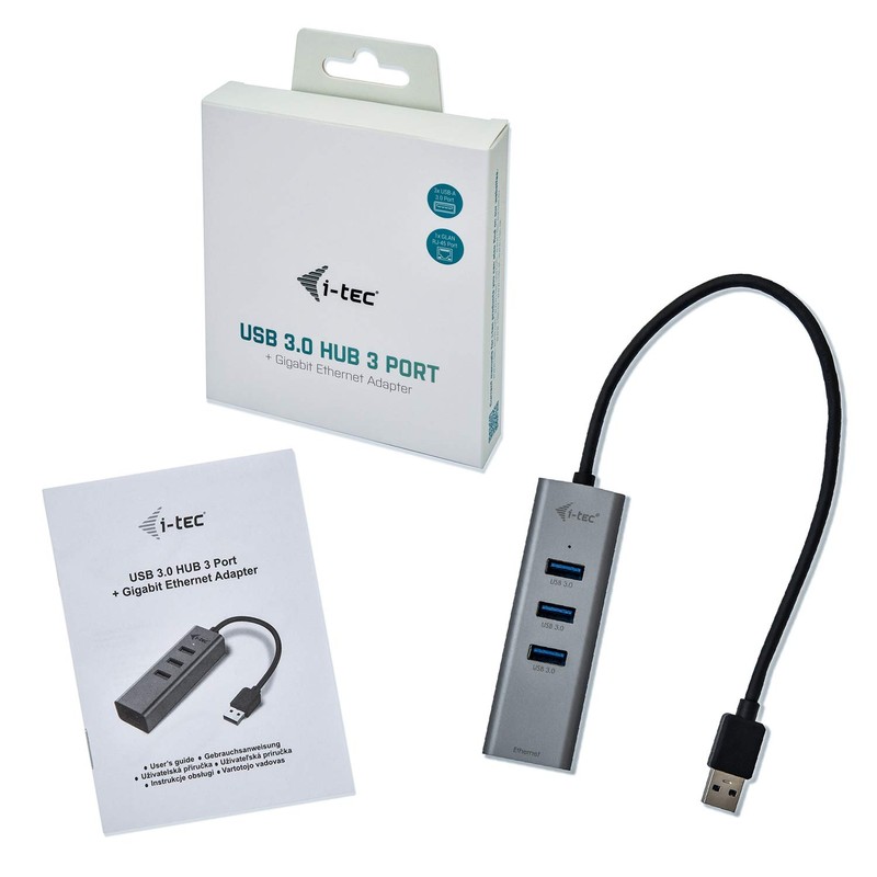 i-tec USB 3.0 Metal 3-Port USB HUB mit Gigabit Ethernet