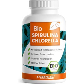 Organic Spirulina & Chlorella Pellets 600x - Optimal High Dose - 3000 mg Spirulina & 3000 mg Chlorella from Controlled Organic Cultivation - No Additives - Laboratory Tested with Certificate - 100%