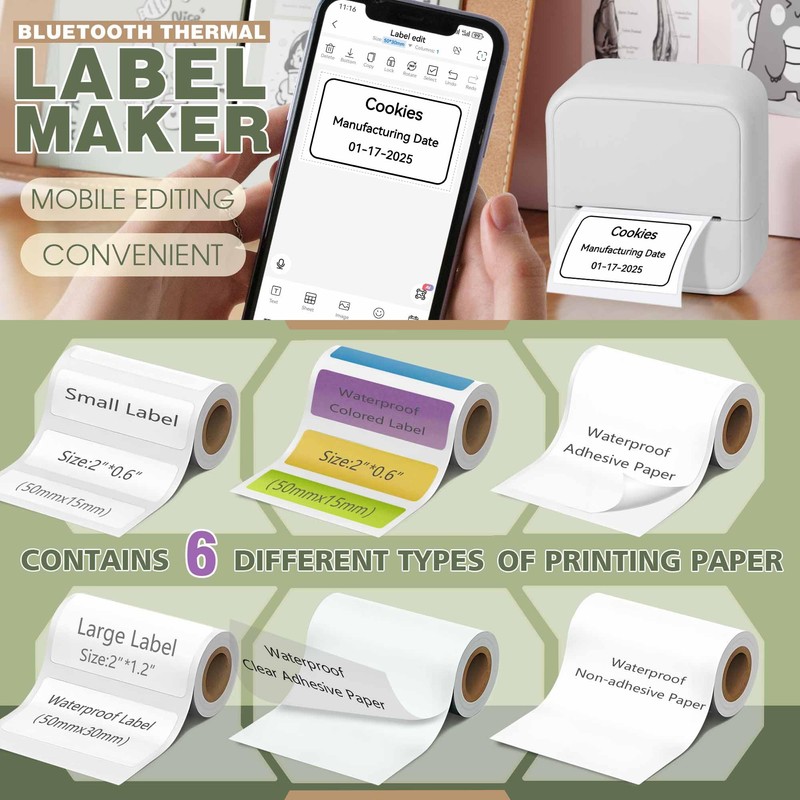KEEPHOPE Label Maker Machine with 6 Tapes, Thermal Label Maker,