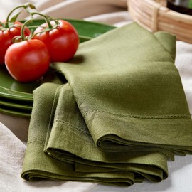 Solino Home 100% Pure Linen Napkins Avocado Hemstitch, 20 x 20 in, Set of 4