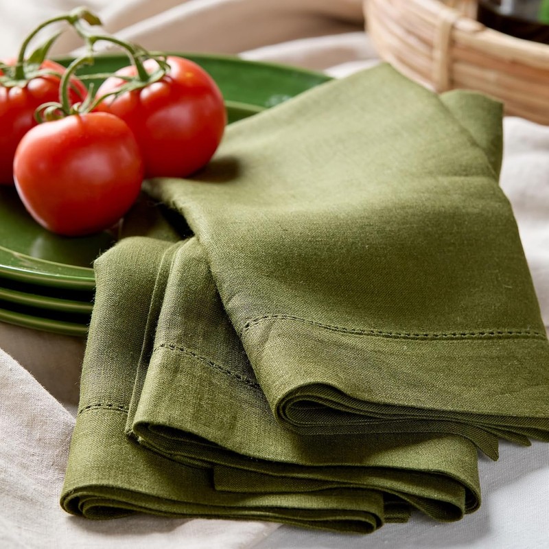 Solino Home 100% Pure Linen Napkins Avocado Hemstitch, 20 x