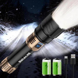 SKYFIRE Rechargeable Flashlight High Lumens,8000mAh Super Bright Flashlight,Zoomable,4 Modes,Waterproof LED Flash Light for Camping Essentials,Outdoor and Home Emergencies-No Lens