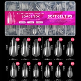 600 Piezas Tips para Uñas Soft Gel,Incluir 12 Tamaños,Uñas Postizas de Transparentes,Soft Gel Tips Acrilicas Postizas,Acabado Mate,No Requiere Lijado,Con Caja,para DIY Nail y Salones