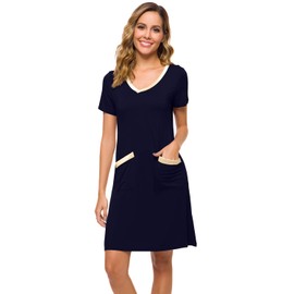 WiWi Soft Nightgown for Women Short Sleeve Sleep Shirts Plus Size Ladies Sleepwear Pajamas S-4X, Navy, X-Large