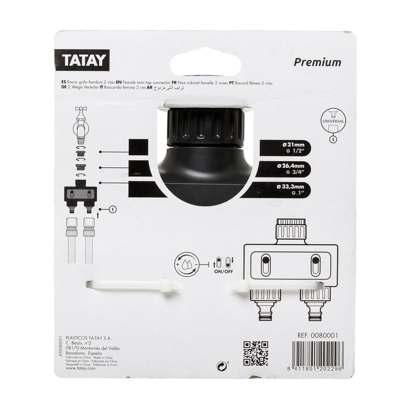 TATAY Premium 2 Way Hose Tap Universal Connector for 1/2",
