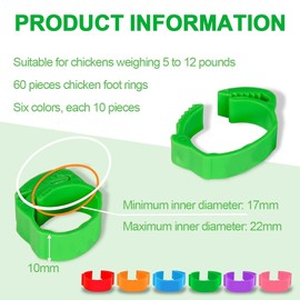JEYORZY Pack of 60 Poultry Foot Rings, Chicken Leg Rings, Poultry Bands, Chicken Leg Rings Clip, Poultry Foot Rings, Identification Leg Bands for Chickens, Geese and Farm (5 Colours)