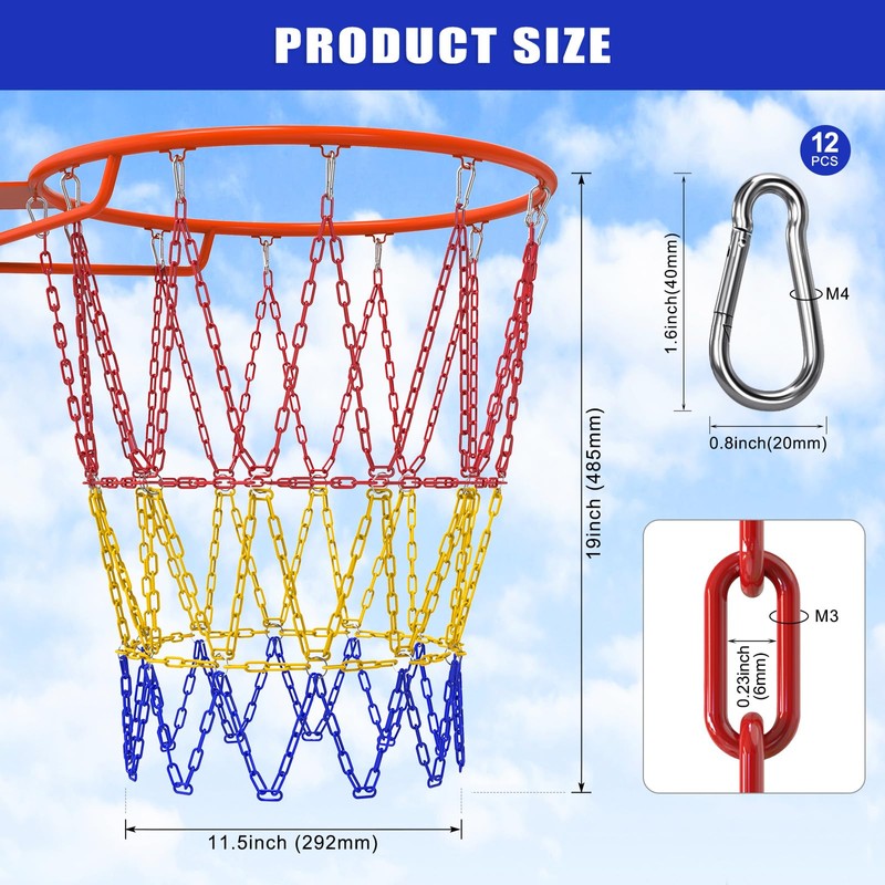 Heavy Duty Basketball Hoop Net, Anti-Rust Carbon Steel Chain Net