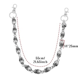 Eigso Silver Skull Jean Chain for Woman Man Unisex Classic Punk Rock Waist Chain Link for Women Men