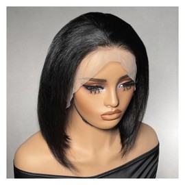 CRYSTALHAIR 14Inch Bob Wig Human Hair Glueless 13x4 HD Lace Frontal Wigs Human Hair Pre Plucked 180% Density Short Straight Lace Front Bob Wigs with Baby Hair for Women Natural Color