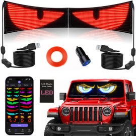 Tnuxey 2PCS Synchronize Multiple Devil Eyes Light, 15''x4'' Full Color Eyes for car Windshield, Programmable LED Display Scrolling Led Light Sign for Car Window