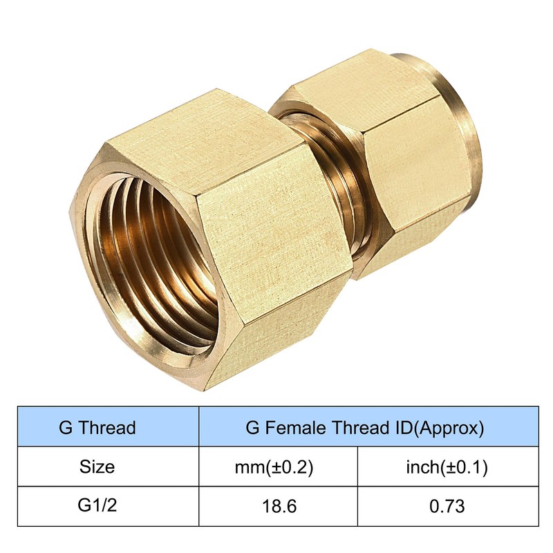 sourcing map Compression Tube Fitting G1/2 Female Thread x 10mm