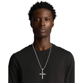 RepaTime Silver Cross Necklace for Men with Angel Wing Stainless Steel Rope Chain Mens Cross Necklace with Cubic Zirconial Iced Out Pendant for Easter Gift