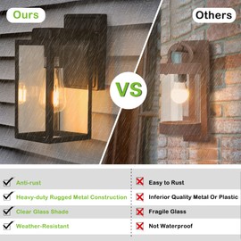 hykolity Outdoor Wall Lantern, Waterproof Exterior Wall Sconce Light Fixture, Anti-Rust Wall Mount Light with Clear Glass Shade, Matte Black Lamp with E26 Socket for Porch, Front Door 2 Pack